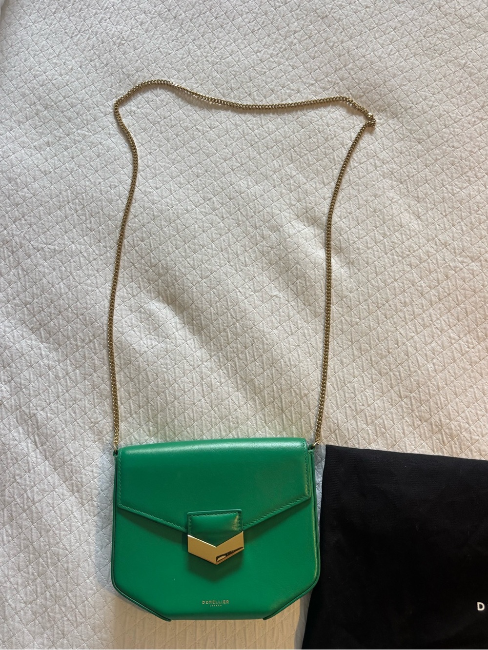 DeMellier Green Leather Crossbody Bag with Gold Chain